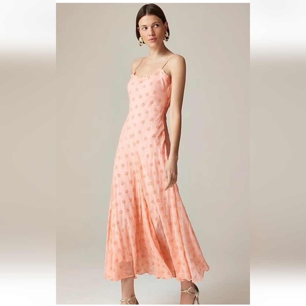 NWT Women's J.Crew Peach Floral Collection eyelet maxi slip dress Sz 00 $398
